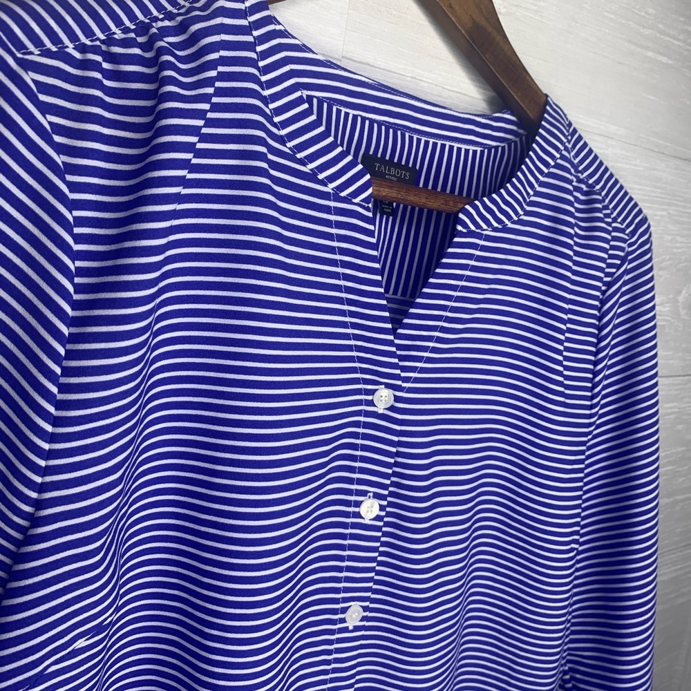 Talbots white and blue stripe tie front top - Picture 4 of 12